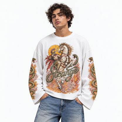 Model wearing Conquest Waffle tee