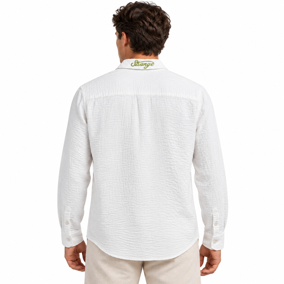 Resort Linen Shirt White back model image